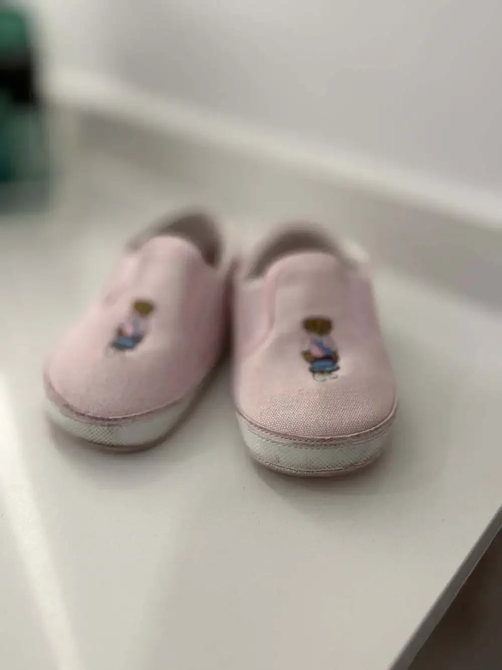 Polo Ralph Lauren Bal Harbour II Bear Pink Canvas Slip-On Crib Shoes babies